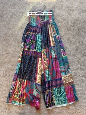 NATURAL LIFE Multicolor Patchwork Boho wide leg pants
